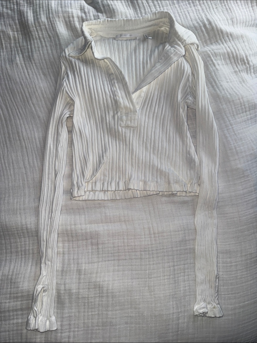 Helmut Lang Cream Ribbed Long-Sleeve Top